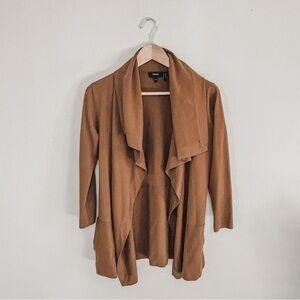 Theory | camel draped flyaway wool blend cardigan, size medium